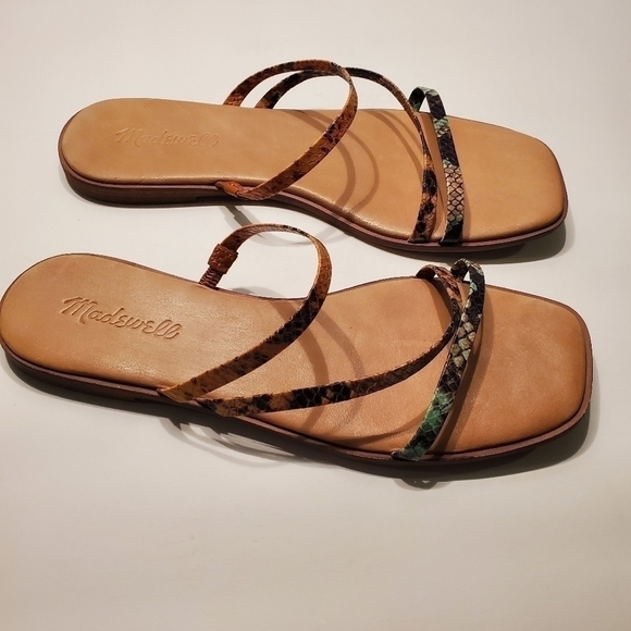 Madewell Lyra Leather Snakeskin Print Square Toe Slide Sandals - Picture 2 of 6